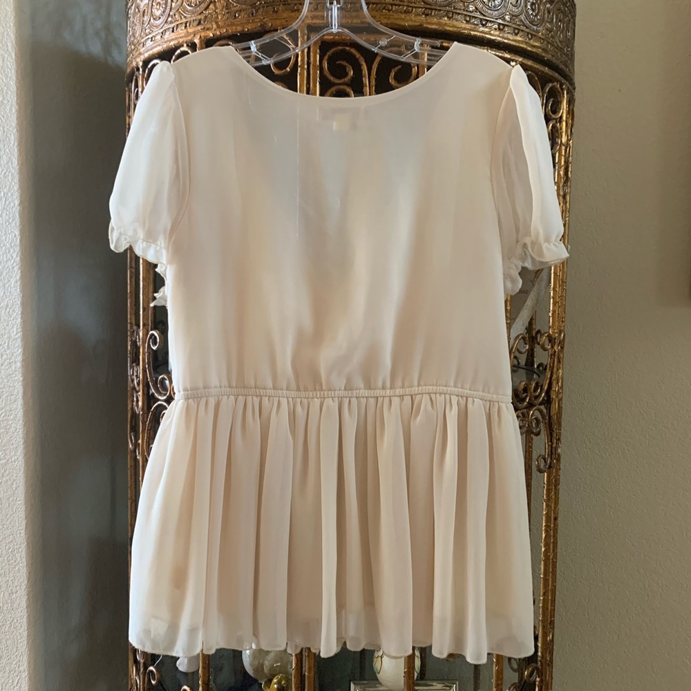 Ladies Creme Colored Jeweled Blouse - Picture 4 of 5